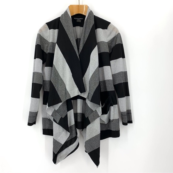 Bianca Nygard Petite Black & Silver Open Front Handkerchief Hem Cardigan, 8P - Picture 10 of 16